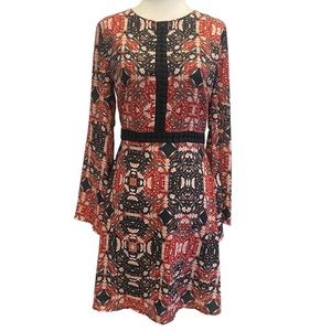 Collective Concepts NEW Red/Orange/ Black Floral Bell Sleeve Dress XSmall
